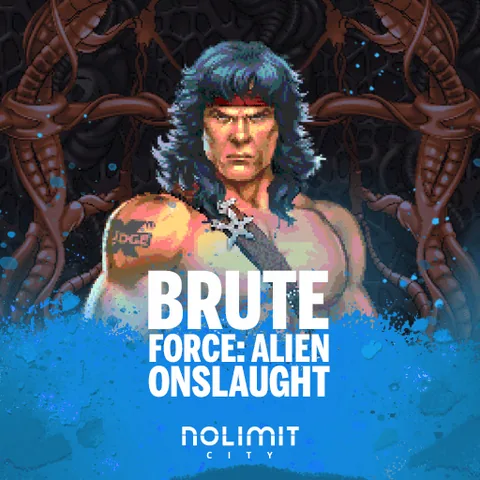 Brute Force: Alien Onslaught için özgün tanıtım görseli: slot oyunu düzenini soyut geometrik desenle gösterir.
