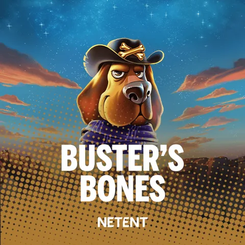Buster's Bones için özgün tanıtım görseli: slot oyunu düzenini soyut geometrik desenle gösterir.