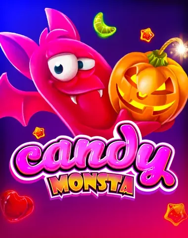 Candy Monsta Halloween için özgün tanıtım görseli: slot oyunu düzenini soyut geometrik desenle gösterir.