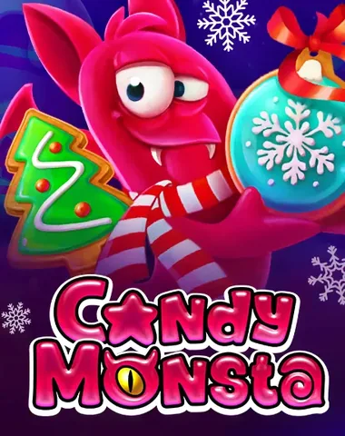 Candy Monsta Xmas için özgün tanıtım görseli: slot oyunu düzenini soyut geometrik desenle gösterir.
