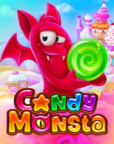 Candy Monsta için özgün tanıtım görseli: slot oyunu düzenini soyut geometrik desenle gösterir.