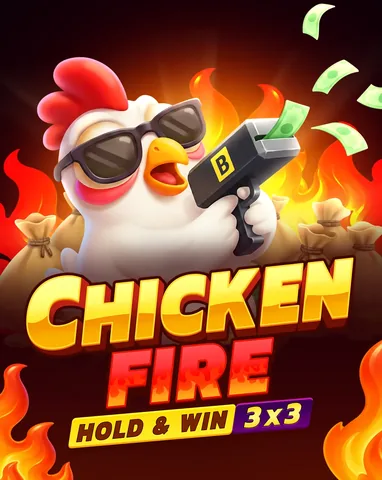 Chicken Fire için özgün tanıtım görseli: slot oyunu düzenini soyut geometrik desenle gösterir.